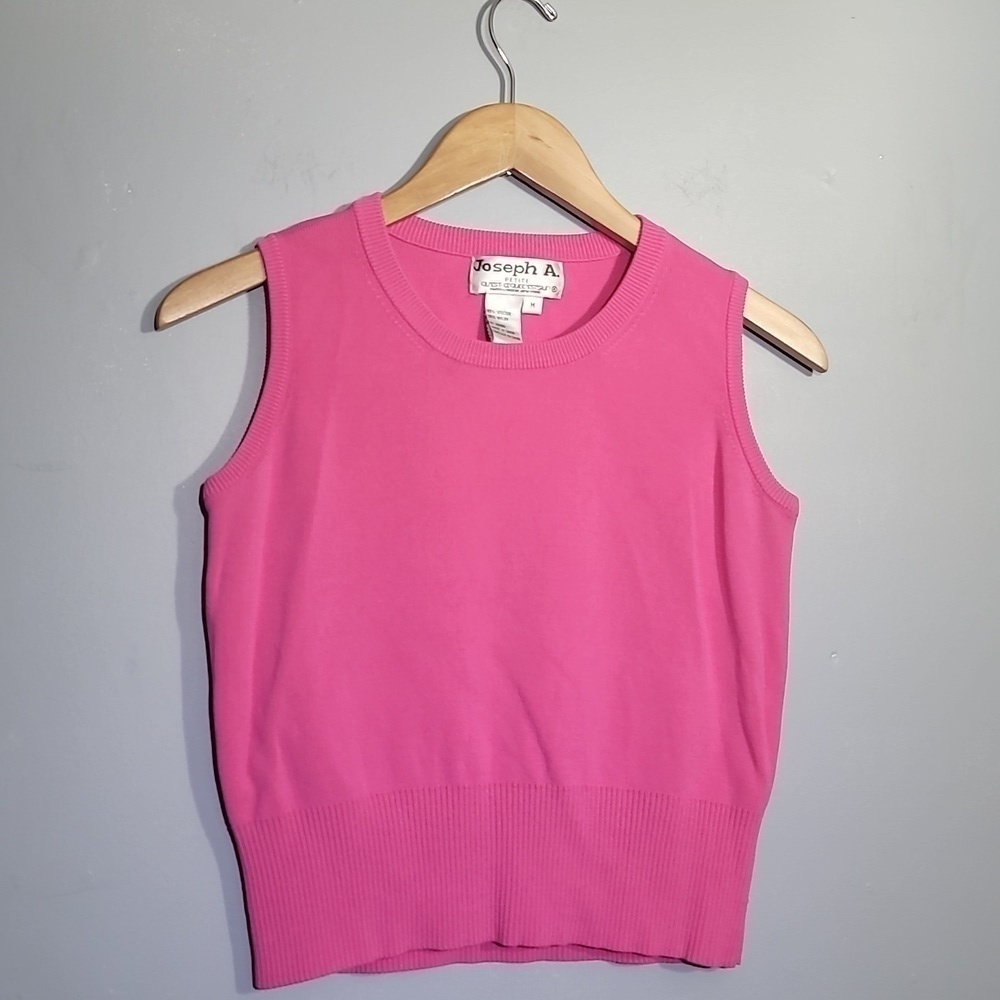 VINTAGE 90's Joseph A. Cropped Ribbed Hot Pink Knit Sweater Vest